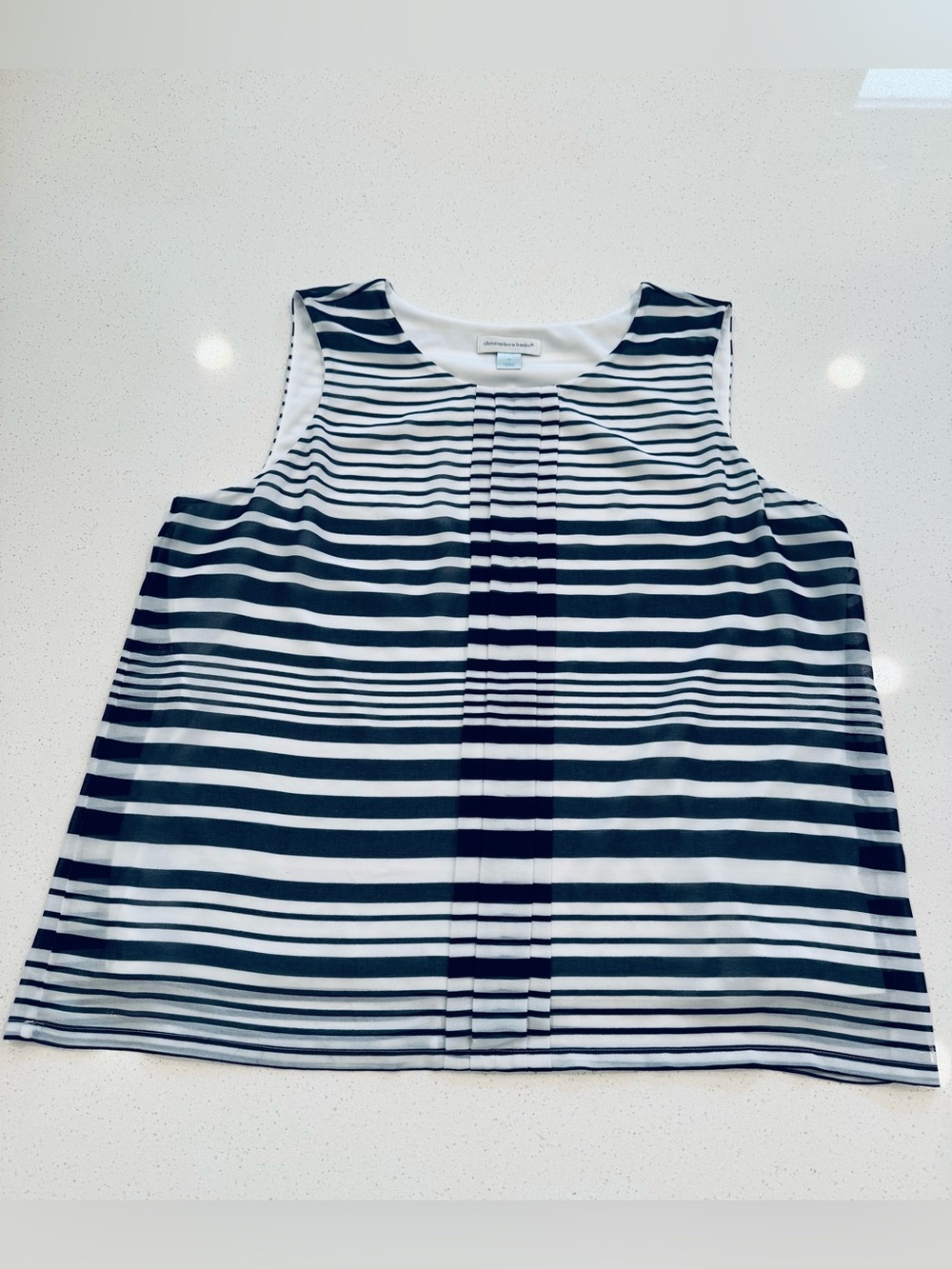 Christopher & Banks XL Striped Pleated Sleeveless Chiffon Tank Top Lined Blouse